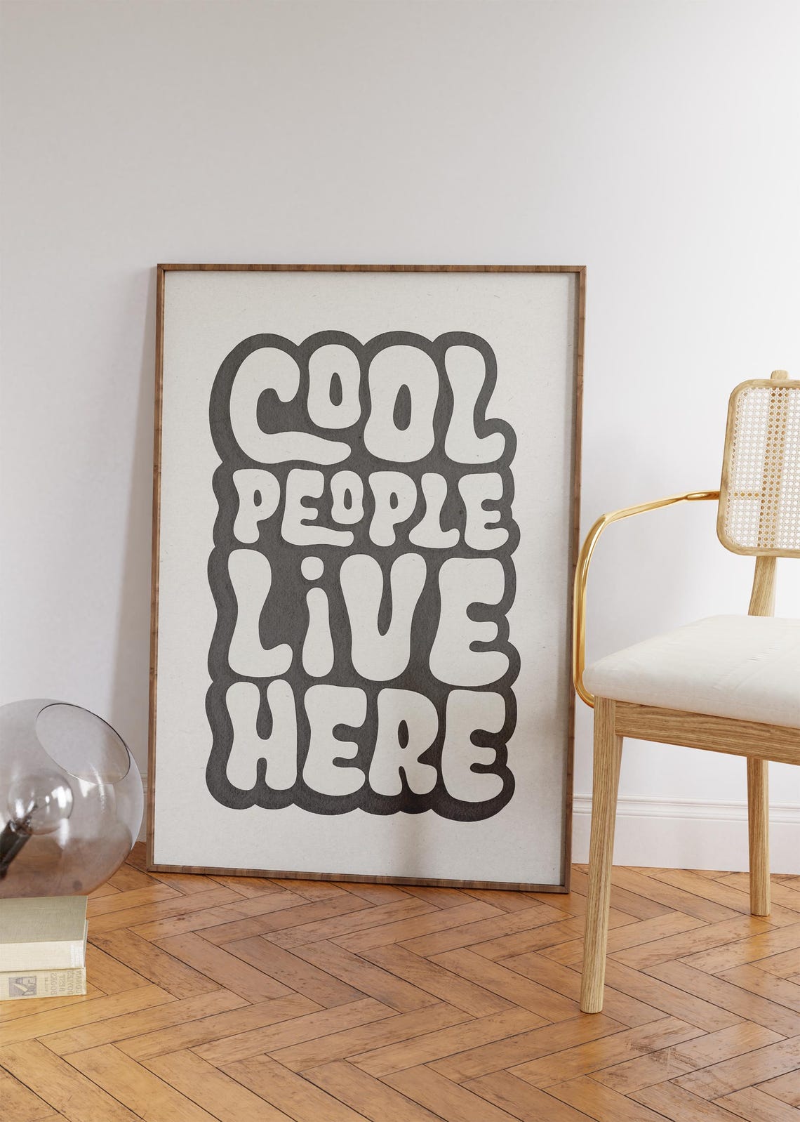 Cool People Live Here Black White Bubble Letter Groovy Quote Poster - Image 2