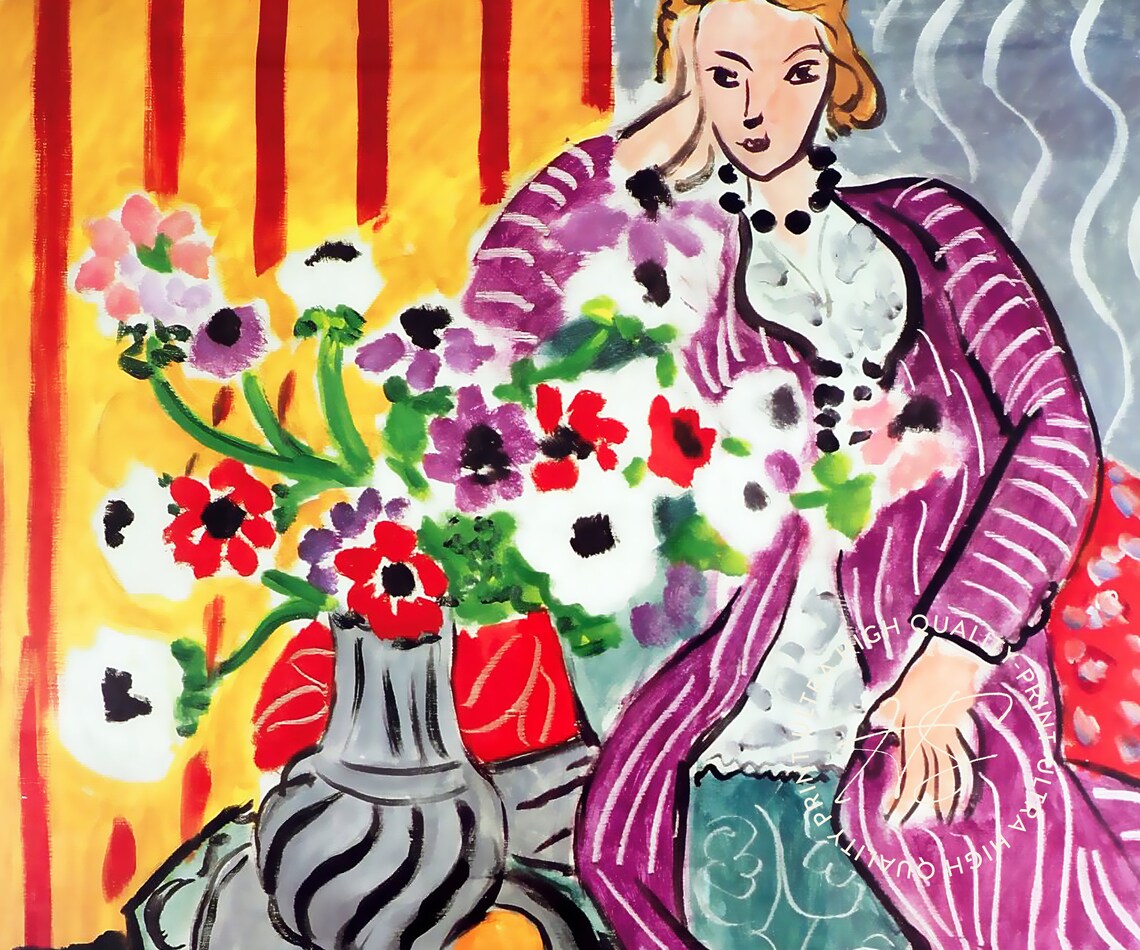 Henri Matisse Robe Violette et Anemones 1937 Portrait Floral Art Print - Image 4