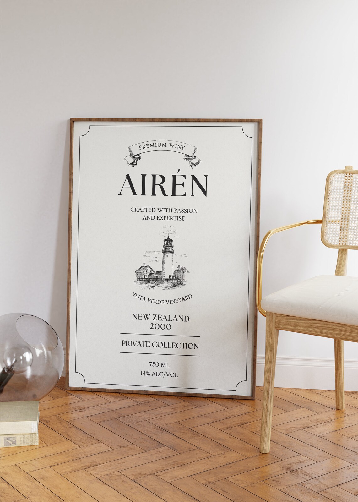 Airen Premium Wine Label Vintage Vineyard Bar Cart Kitchen Wall Art Poster - Image 2