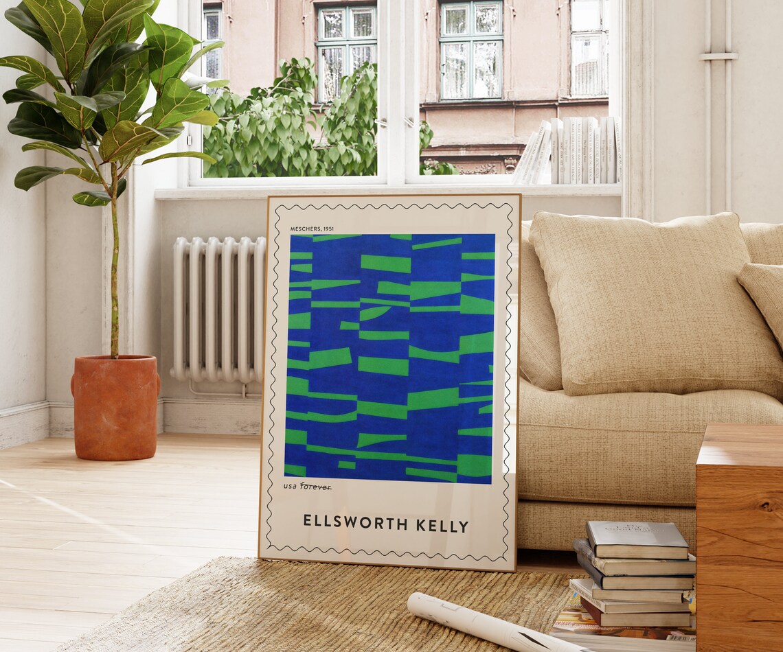 Ellsworth Kelly Meschers 1951 Blue Green Abstract Bar Stamp Art Poster - Image 4
