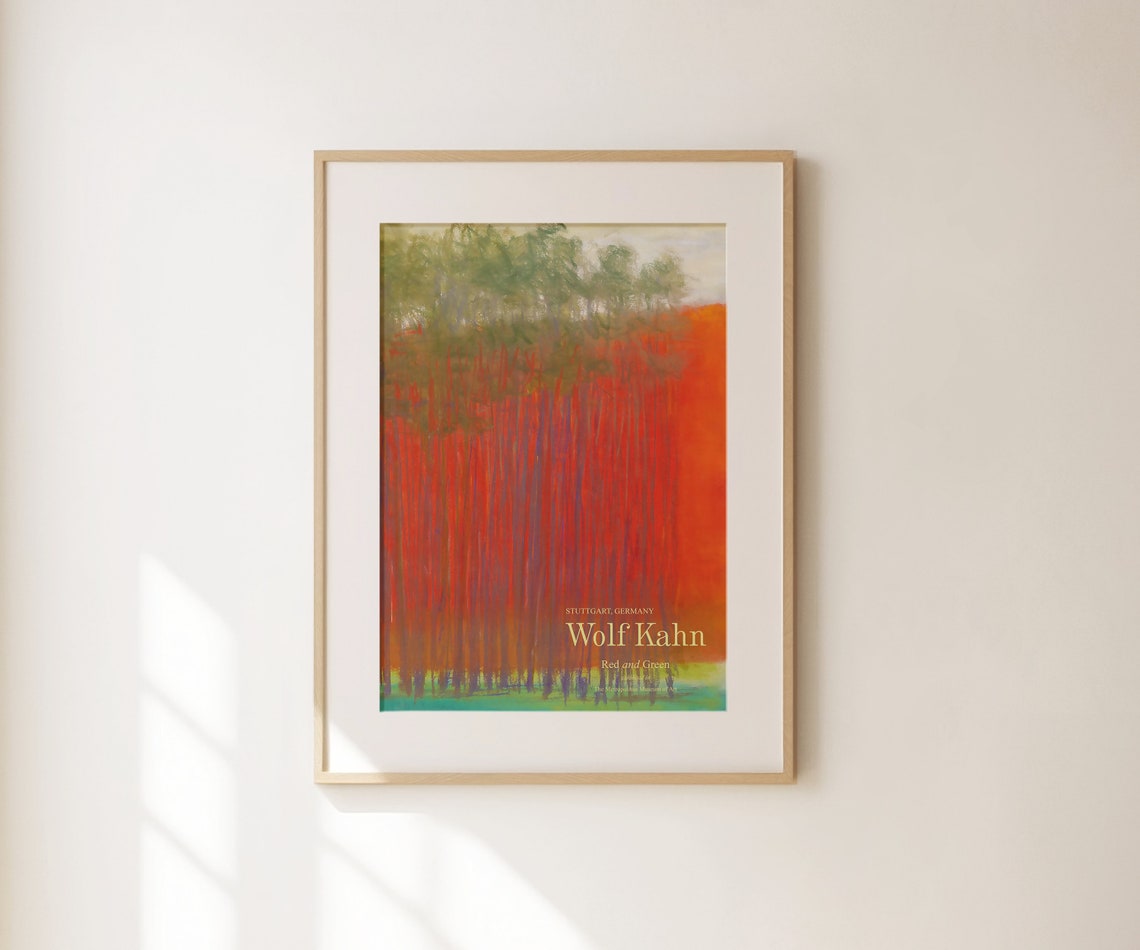 Wolf Kahn Red and Green Forest Crimson Trees Exhibition Art Print - Image 3