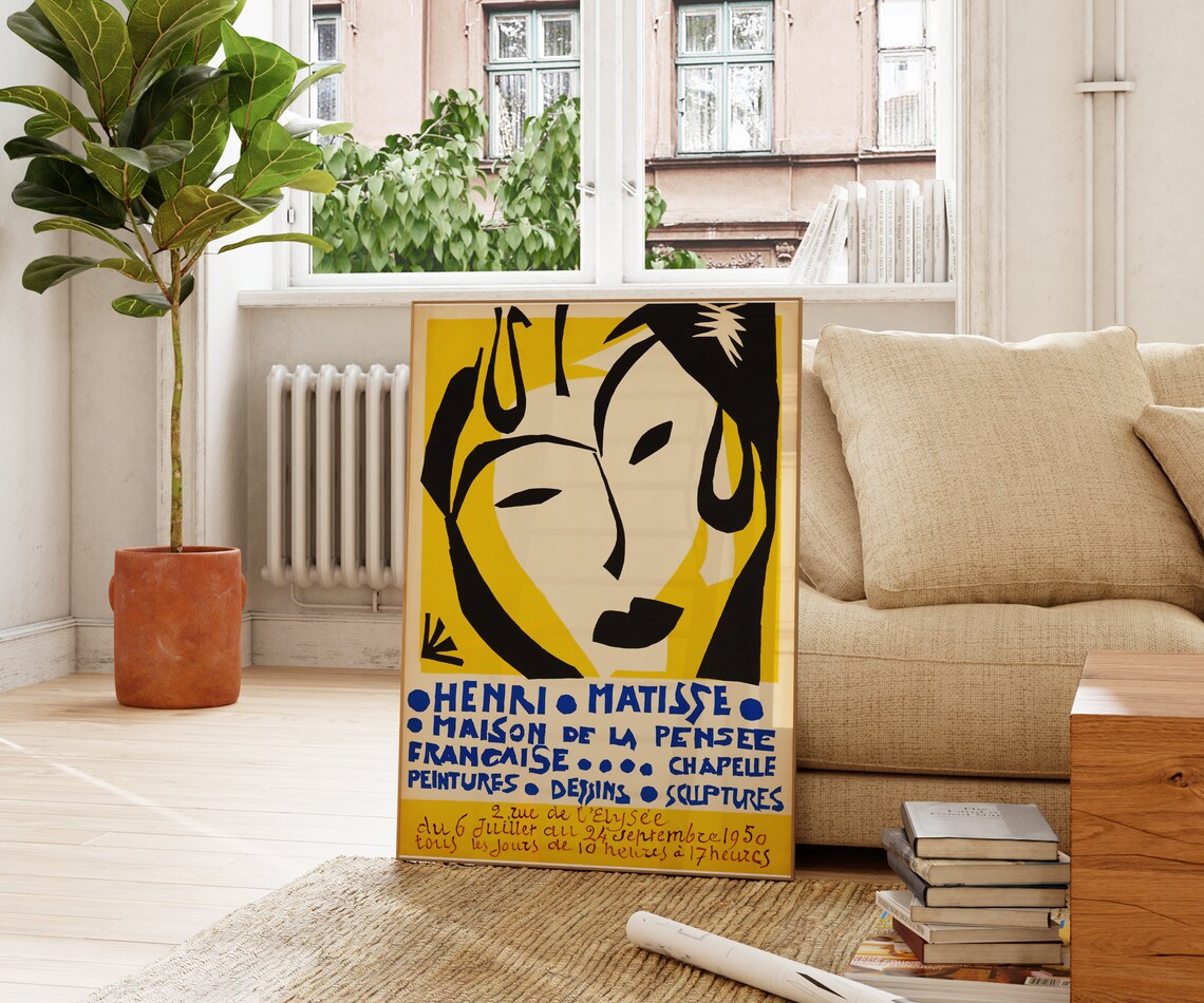 Henri Matisse 1950 Paris Exhibition Yellow Cutout Face Vintage Art Poster - Image 3