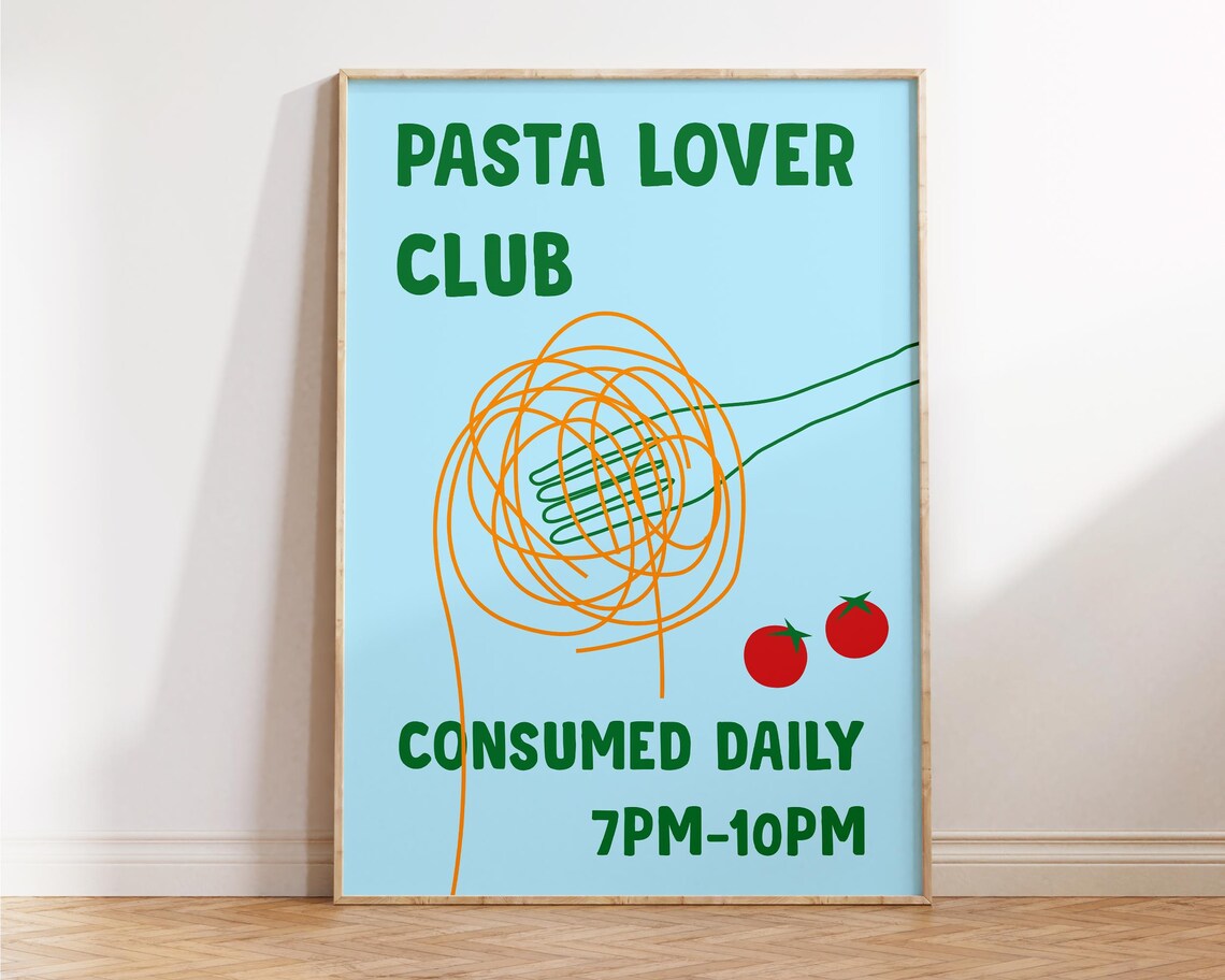 Pasta Lover Club Retro Kitchen Blue Foodie Humor Poster Gift For Chef - Image 2