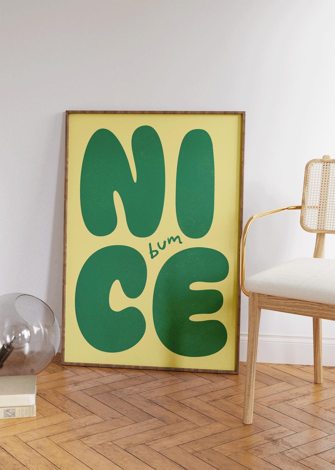 Nice Bum Cheeky Green Bubble Letter Retro Typography Wall Poster - Image 4