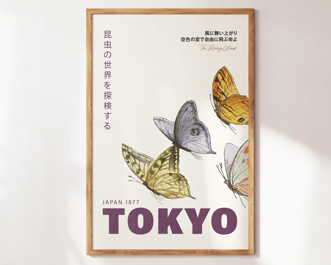 Tokyo Japan 1977 Retro Butterfly Illustration Vintage Wall Poster - Image 3