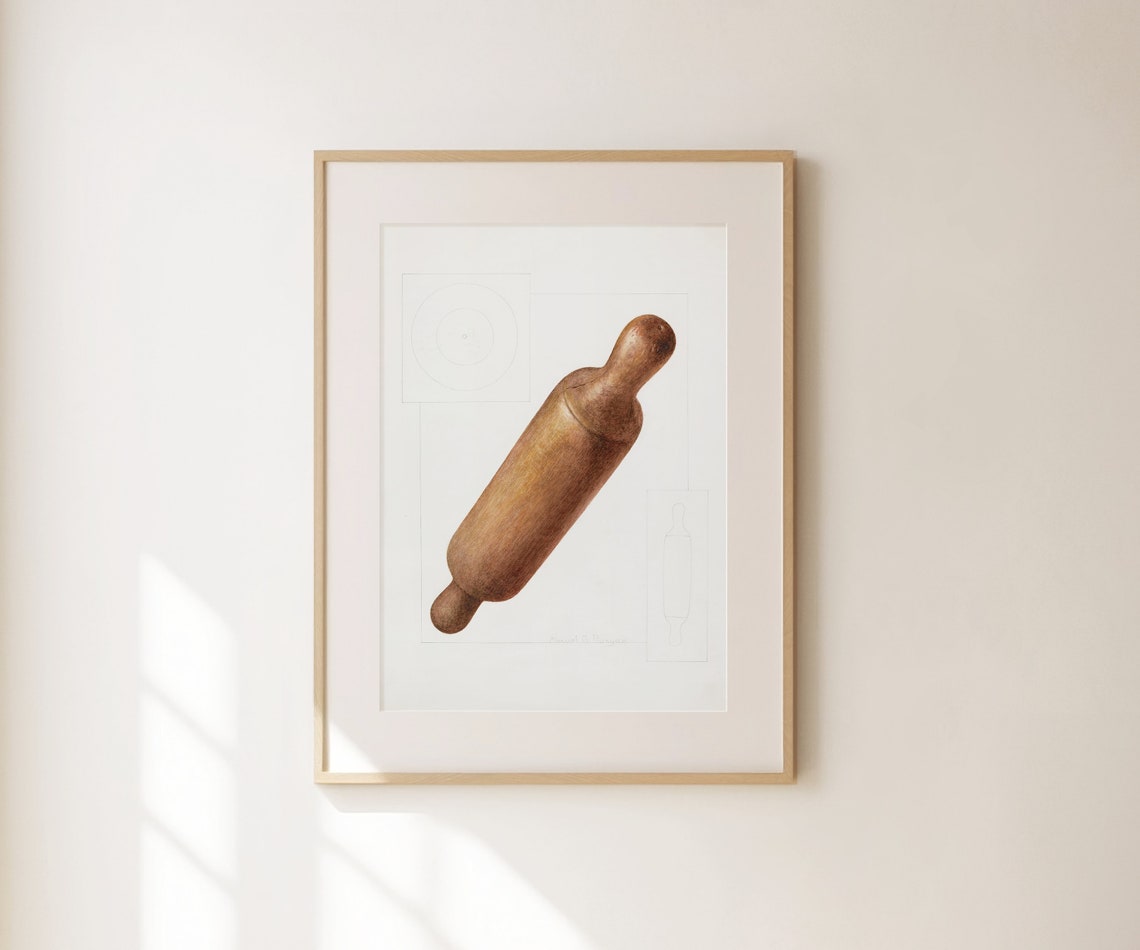 Vintage Wooden Rolling Pin Art Print Retro Kitchen Wall Decor Poster - Image 2