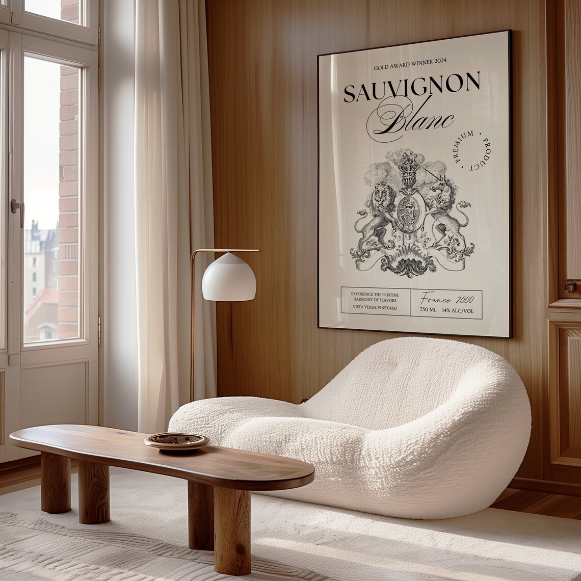 Sauvignon Blanc Wine Label Vintage Black White Kitchen Bar Wall Art Poster - Image 3