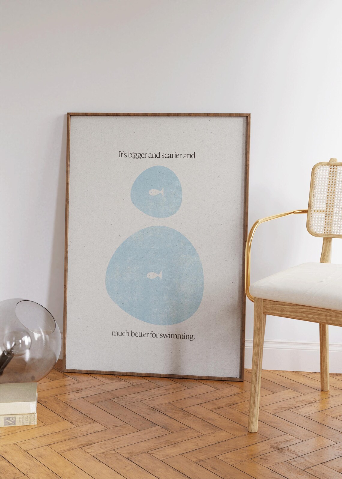 Bigger Scarier Better For Swimming Funny Minimalist Fish Quote Office Poster - Image 3