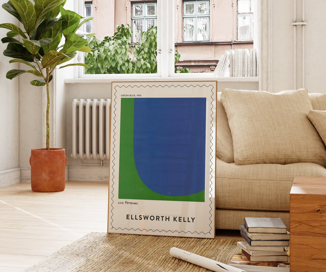 Ellsworth Kelly Green Blue 1965 Stamp Style Abstract Circle Art Poster - Image 3