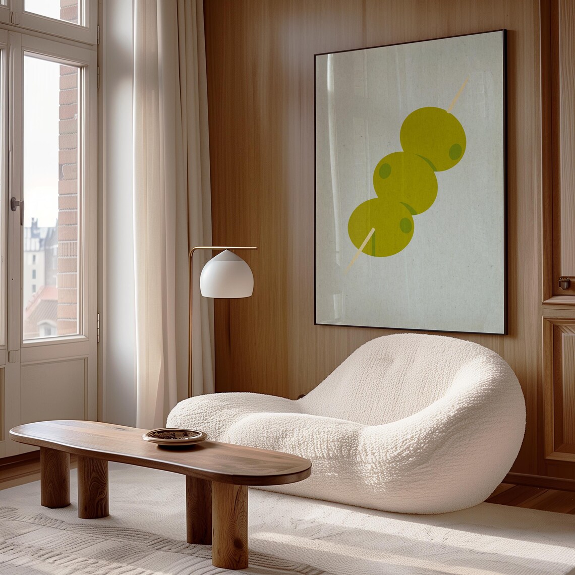 Green Olives Cocktail Skewer Minimalist Blue Retro Kitchen Decor Poster - Image 2