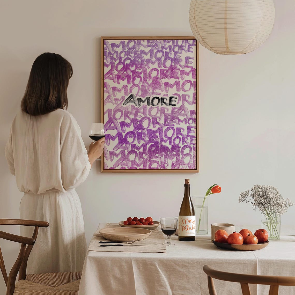 Amore Purple Graffiti Typography Love Word Repeated Pattern Wall Art - Image 4