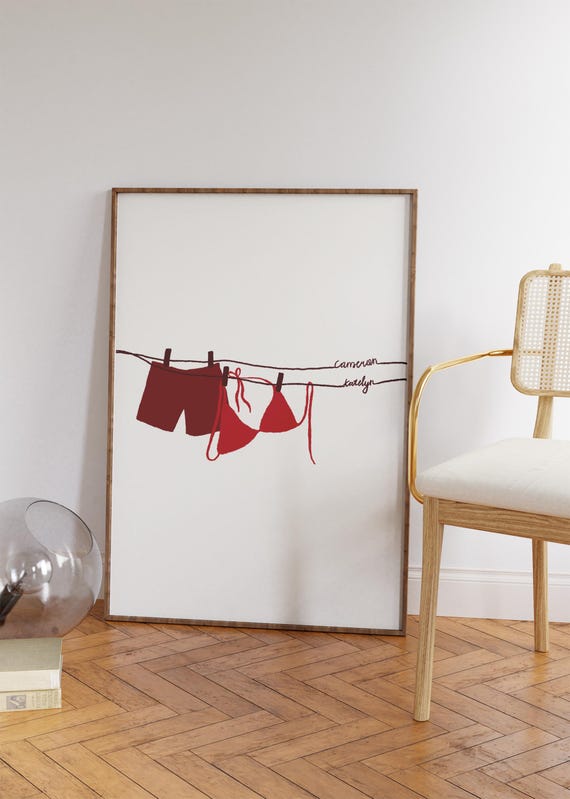 Custom Cute Initials For Couple Anniversary Print Custom Bra Pants Art Personalized Couple Initial Print Anniversary Valentines Day Gift
