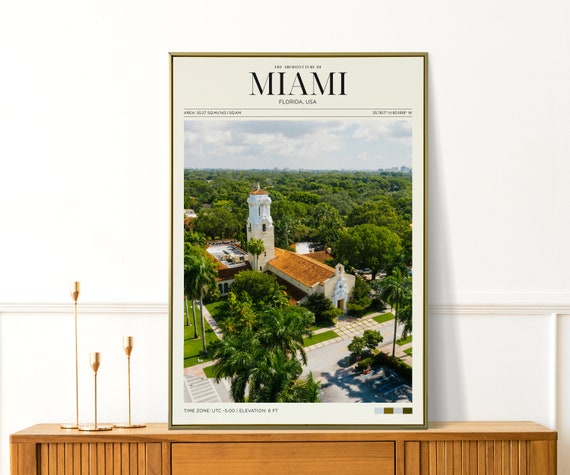 Travel Poster Miami Print Miami Architecture Wall Art For Living Room Vintage Coast Posters In Miami Print Modern Cities Office Wall Art