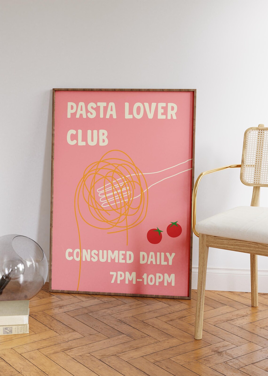 Pasta Lover Club Retro Vintage Kitchen Pink Foodie Humor Wall Art
