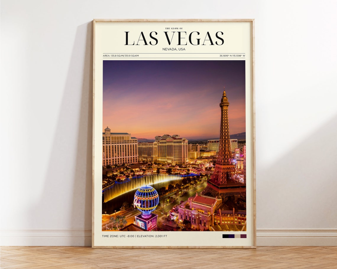 Travel Poster Las Vegas Strip Poster Las Vegas Sunset Print Las Vegas Wall Art For Living Room Large Modern Office Cities Wall Art