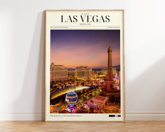 Travel Poster Las Vegas Strip Poster Las Vegas Sunset Print Las Vegas Wall Art For Living Room Large Modern Office Cities Wall Art