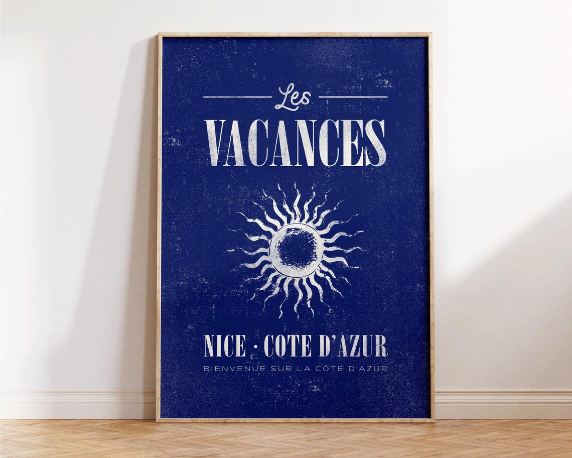 Les Vacances Nice Cote dAzur Navy Vintage French Travel Poster - Image 3