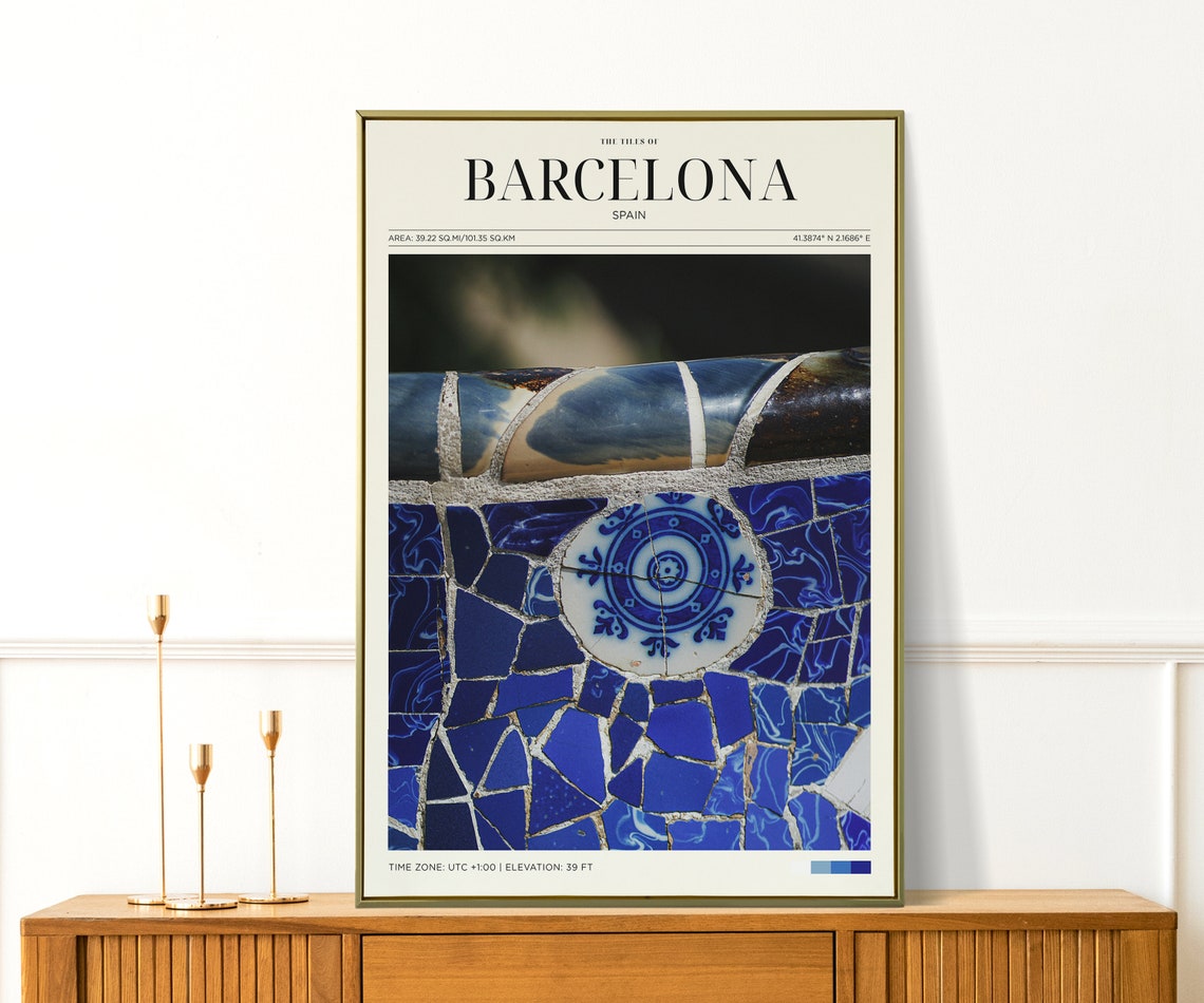 Travel Poster Barcelona Blue Tiles Poster Barcelona Poster Vintage Spain Poster Art Deco Tiles Wall Art For Living Room Modern Island - Image 4