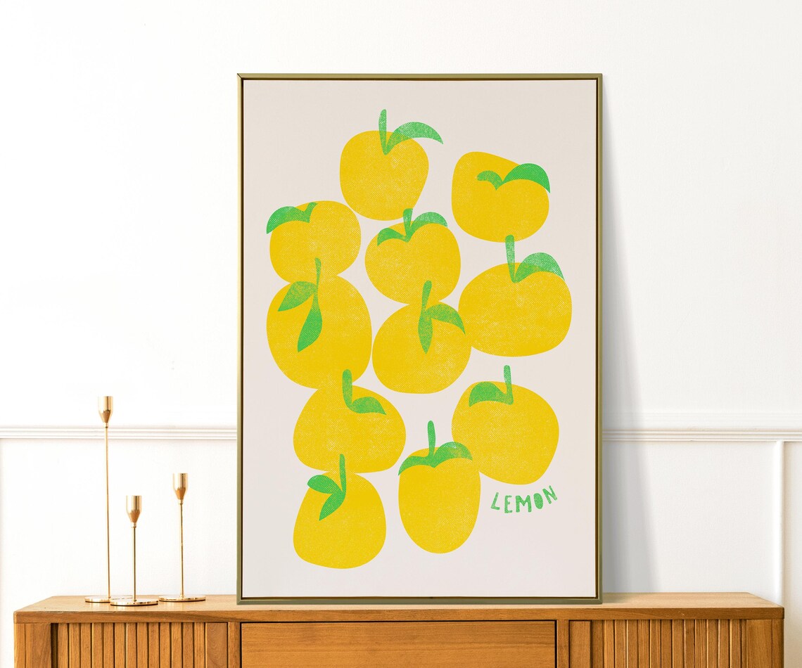 Lemon Citrus Retro Fruit Illustration Aesthetic Kitchen Pattern Wall Art - Image 2