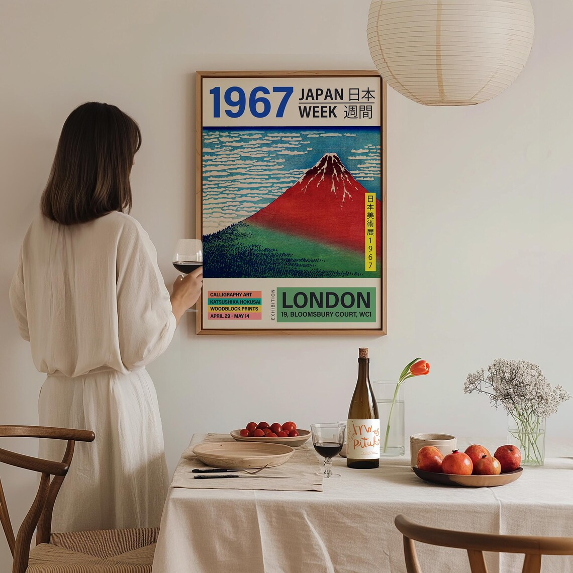 Japan Mount Fuji Hokusai Red Peak Woodblock Style Travel Poster - Image 3