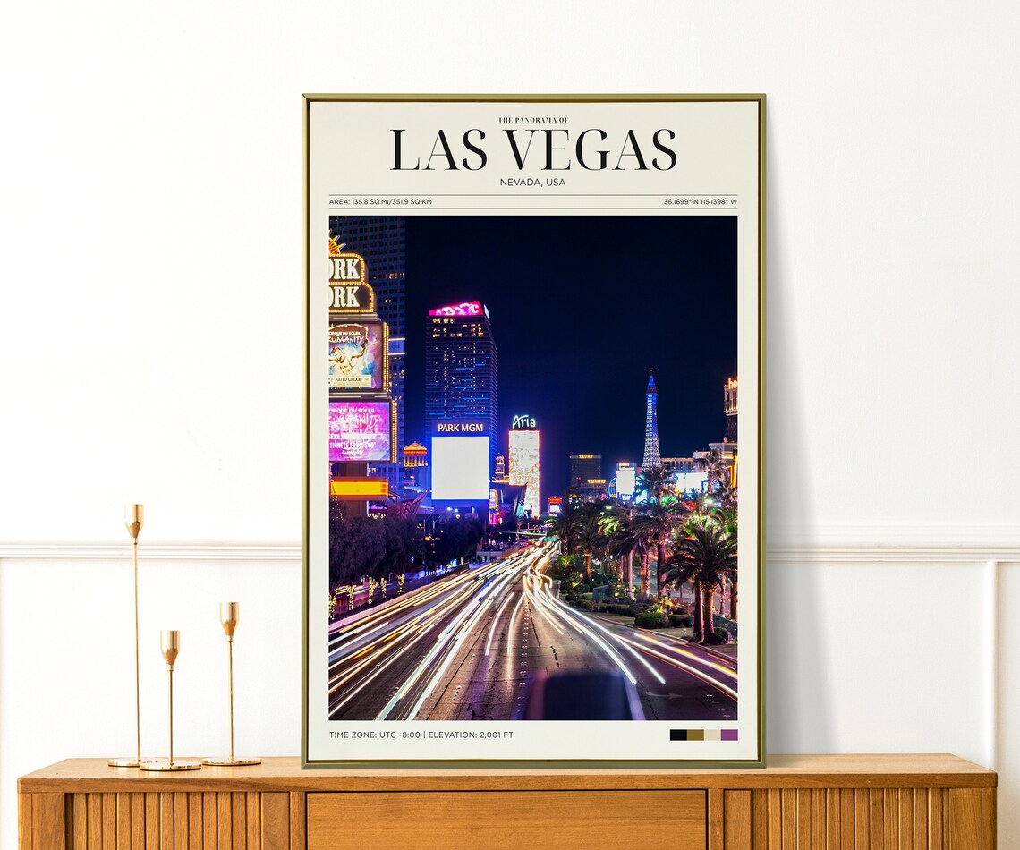 Las Vegas Nevada Strip Night Lights Casinos Skyline Travel Poster - Image 2