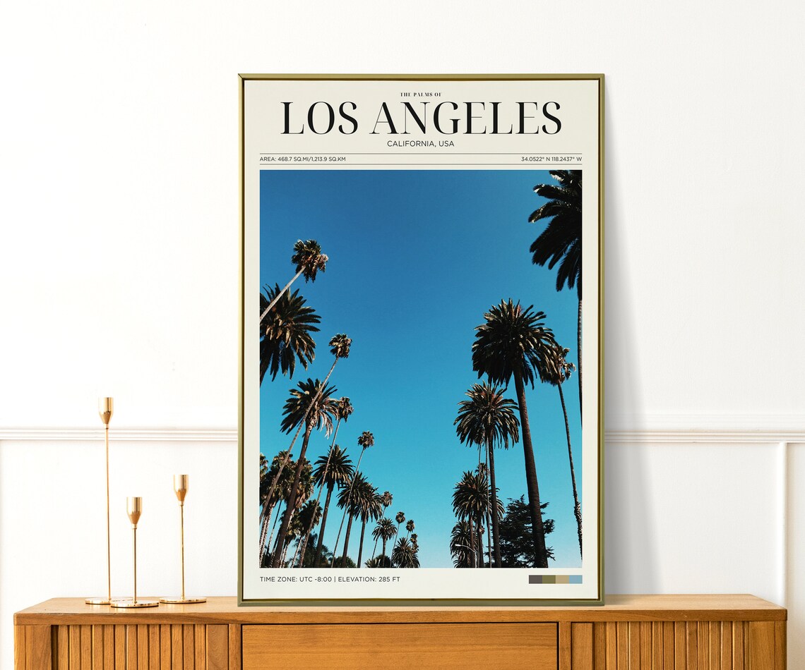 Los Angeles California Palm Trees Blue Sky Vintage Travel Poster