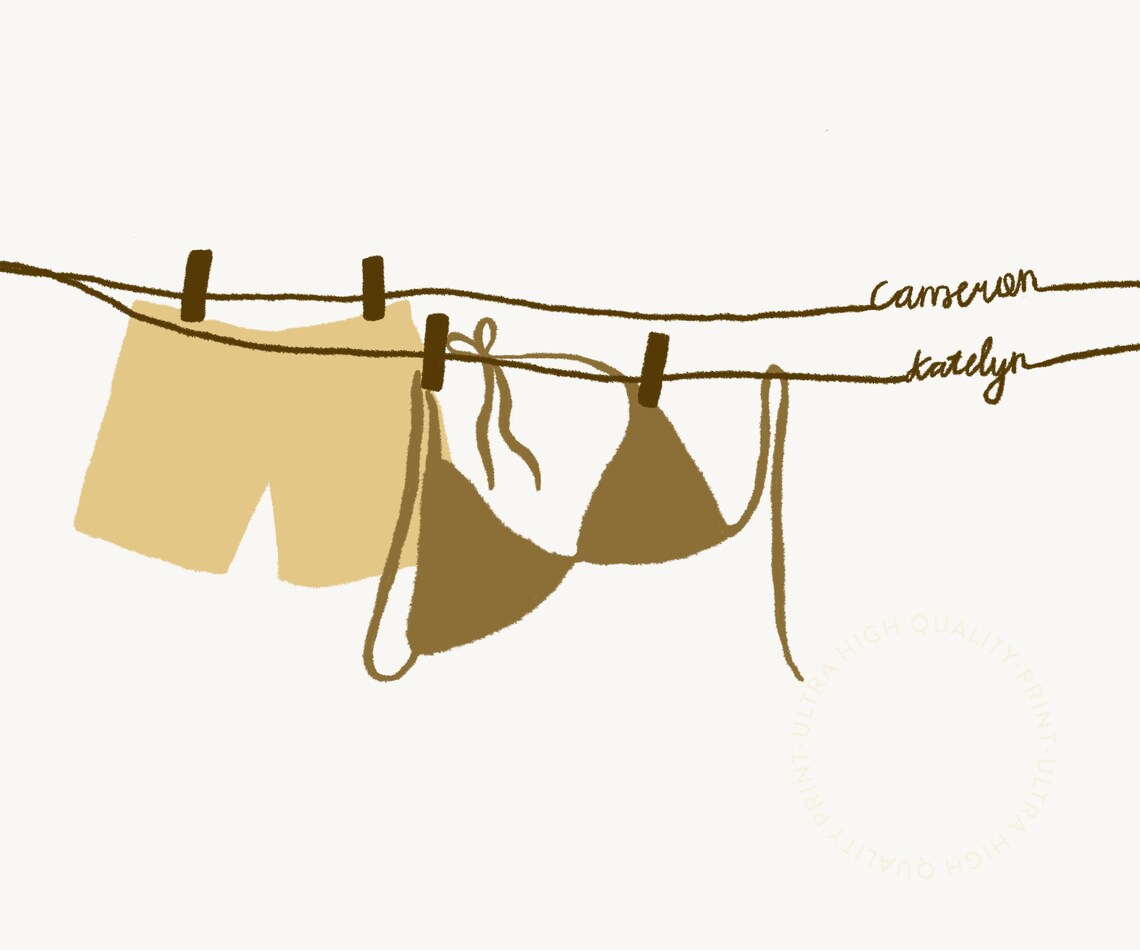 Custom Couple Swimwear Clothesline Blue Brown Personalized Love Poster - Image 4