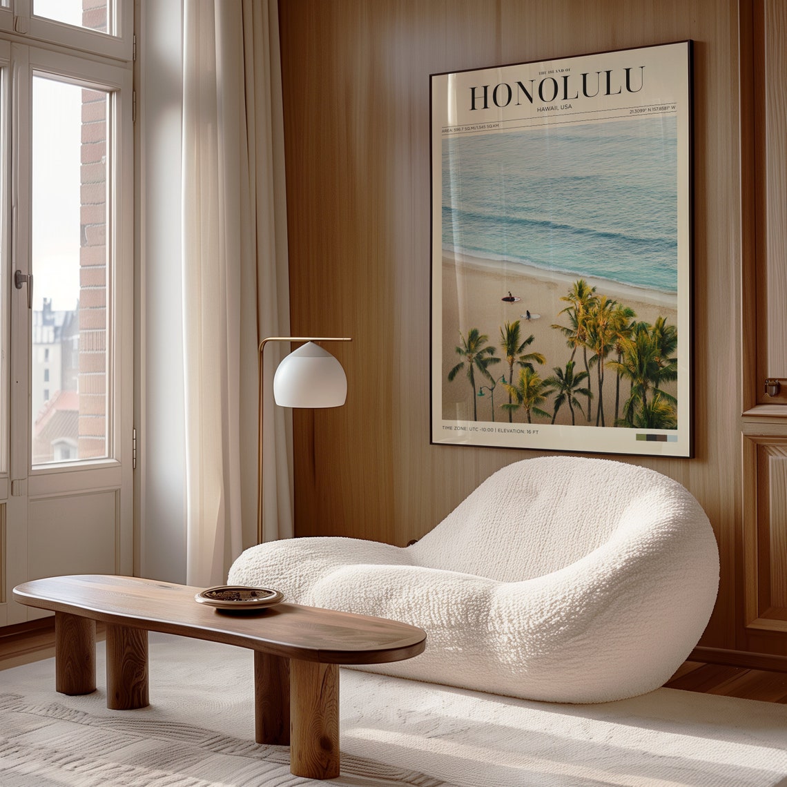 Honolulu Hawaii Palm Beach Surf Aerial View Travel Poster Print - Image 4