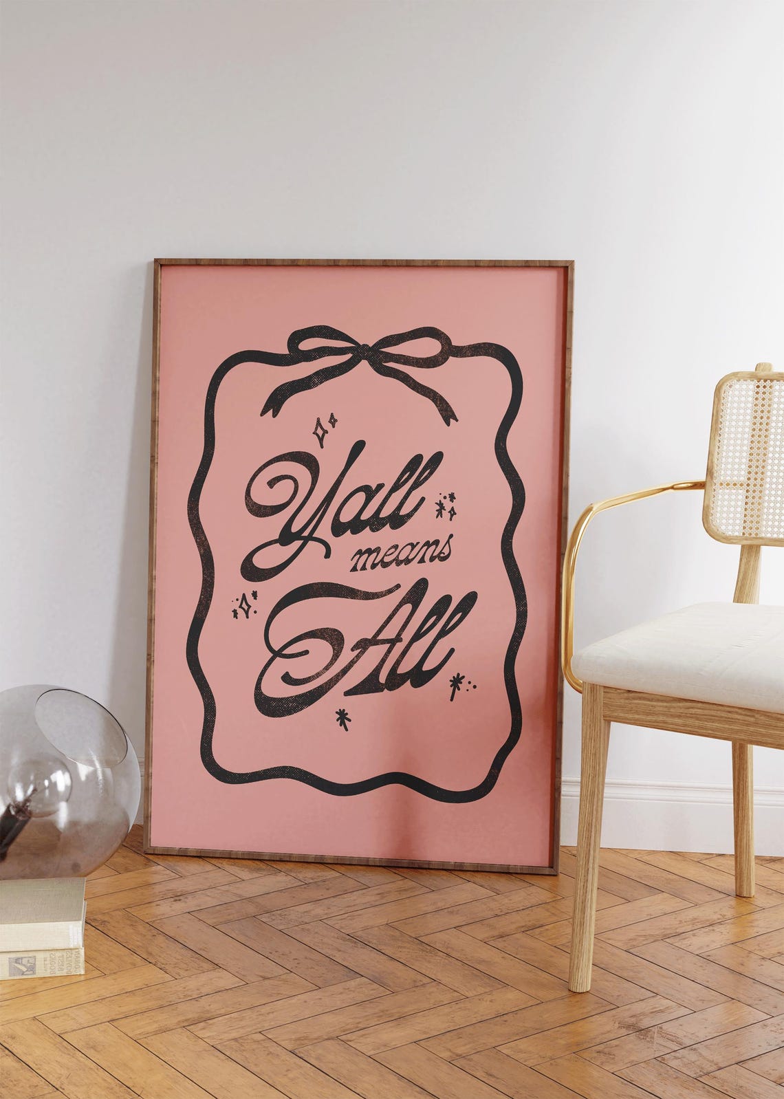 Y'all Means All Black Script Pink Coquette Ribbon Bow Quote Poster - Image 3
