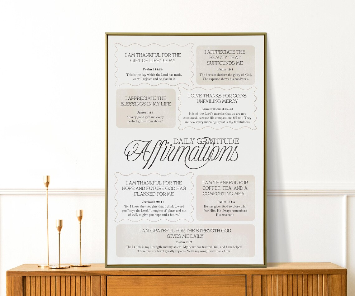Daily Gratitude Affirmations Bible Verses Christian Faith Wall Art Poster - Image 3