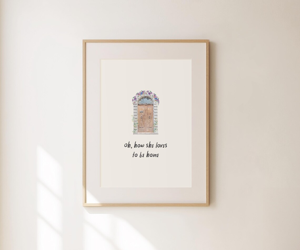 How She Loves To Be Home Wooden Door Floral Arch Quote Print Poster - Image 2