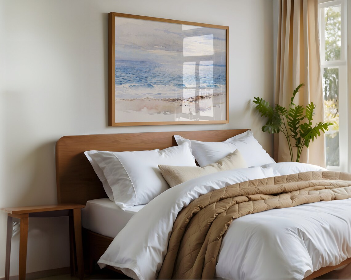 Pastel Beach Ocean Waves Watercolor Painting Soft Coastal Wall Art Poster - Image 3