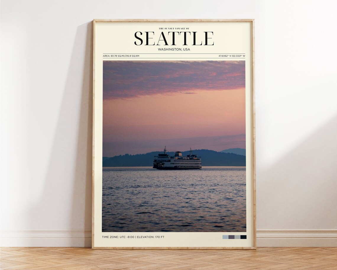 Seattle Sunset Ferry Voyage Washington Water Vintage Travel Poster Wall Art - Image 2