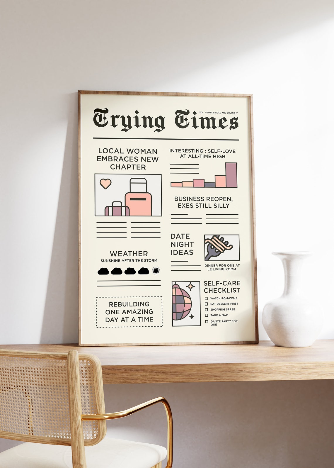 Trying Times Funny Divorce Newspaper Quote Print Self Love Wall Art - Image 5