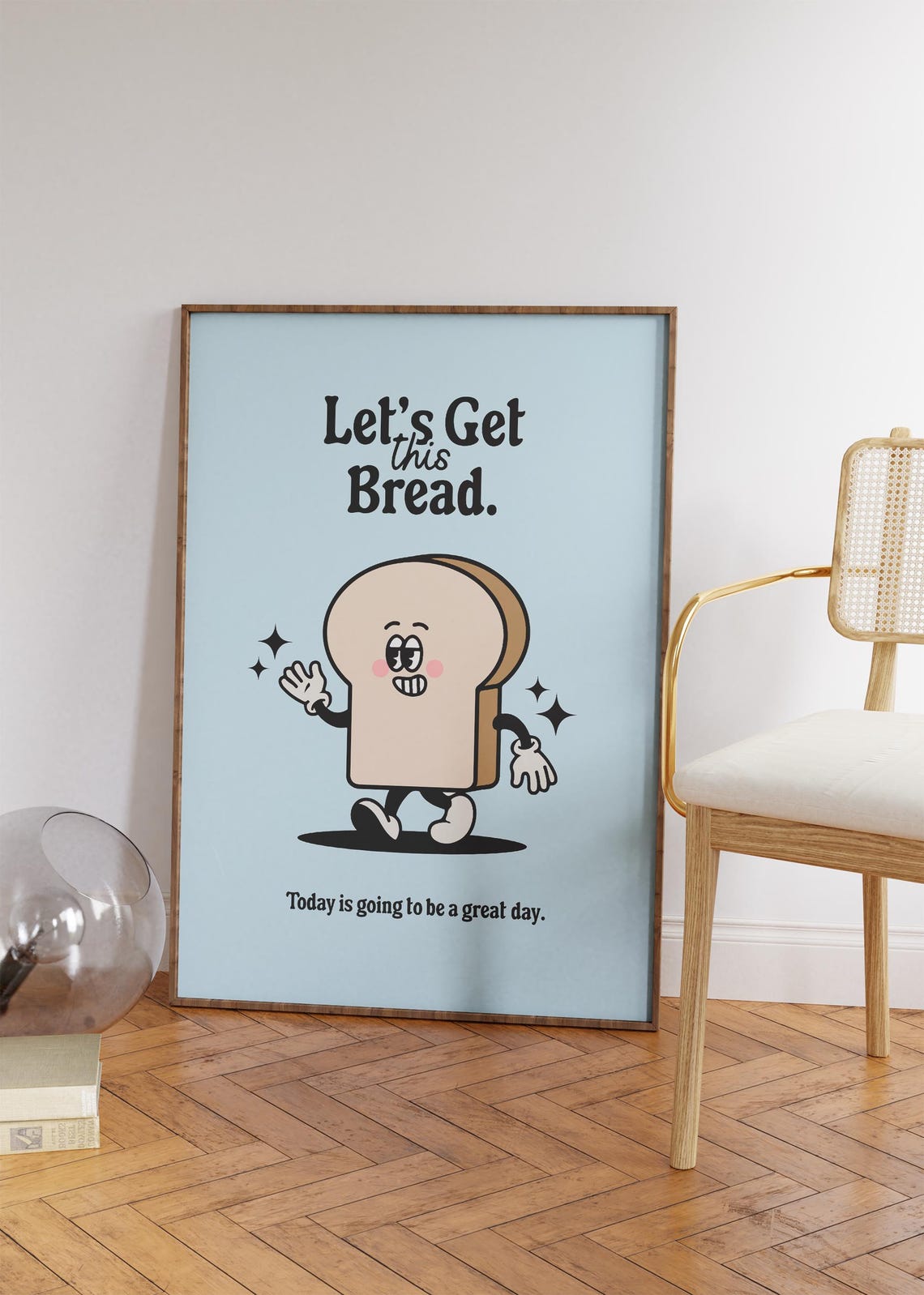 Lets Get This Bread Cartoon Toast Light Blue Cute Motivational Poster - Image 3