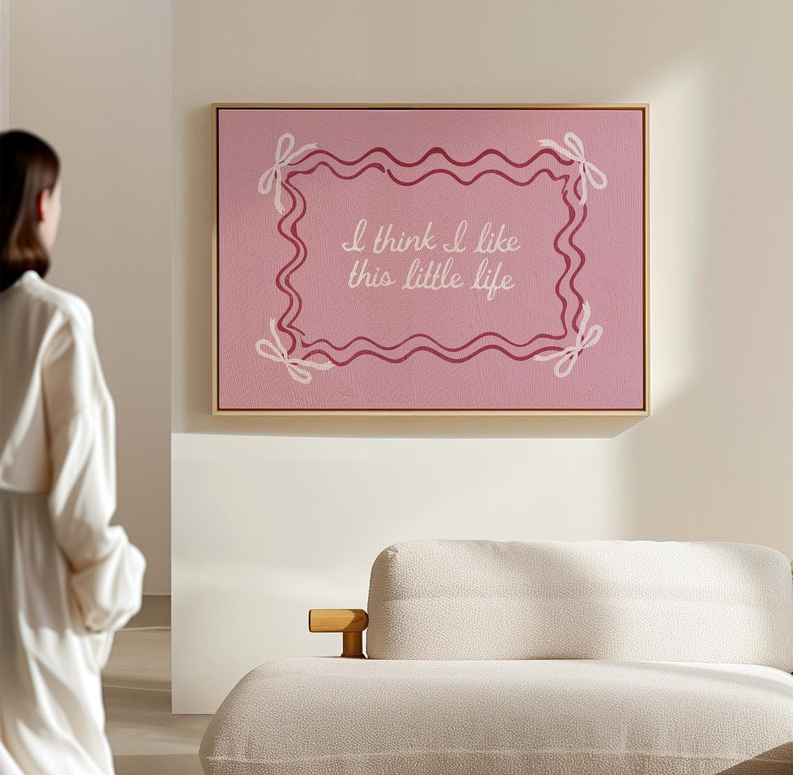 I Think I Like This Little Life Pink Script Wavy Border Wall Art - Image 3