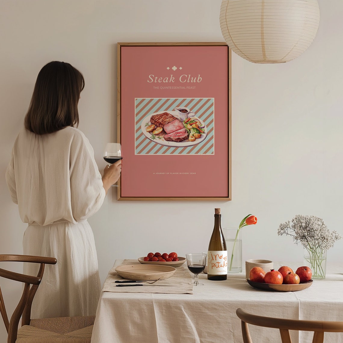 Steak Club Vintage Kitchen Meat Food Illustration Pink Poster - Image 3