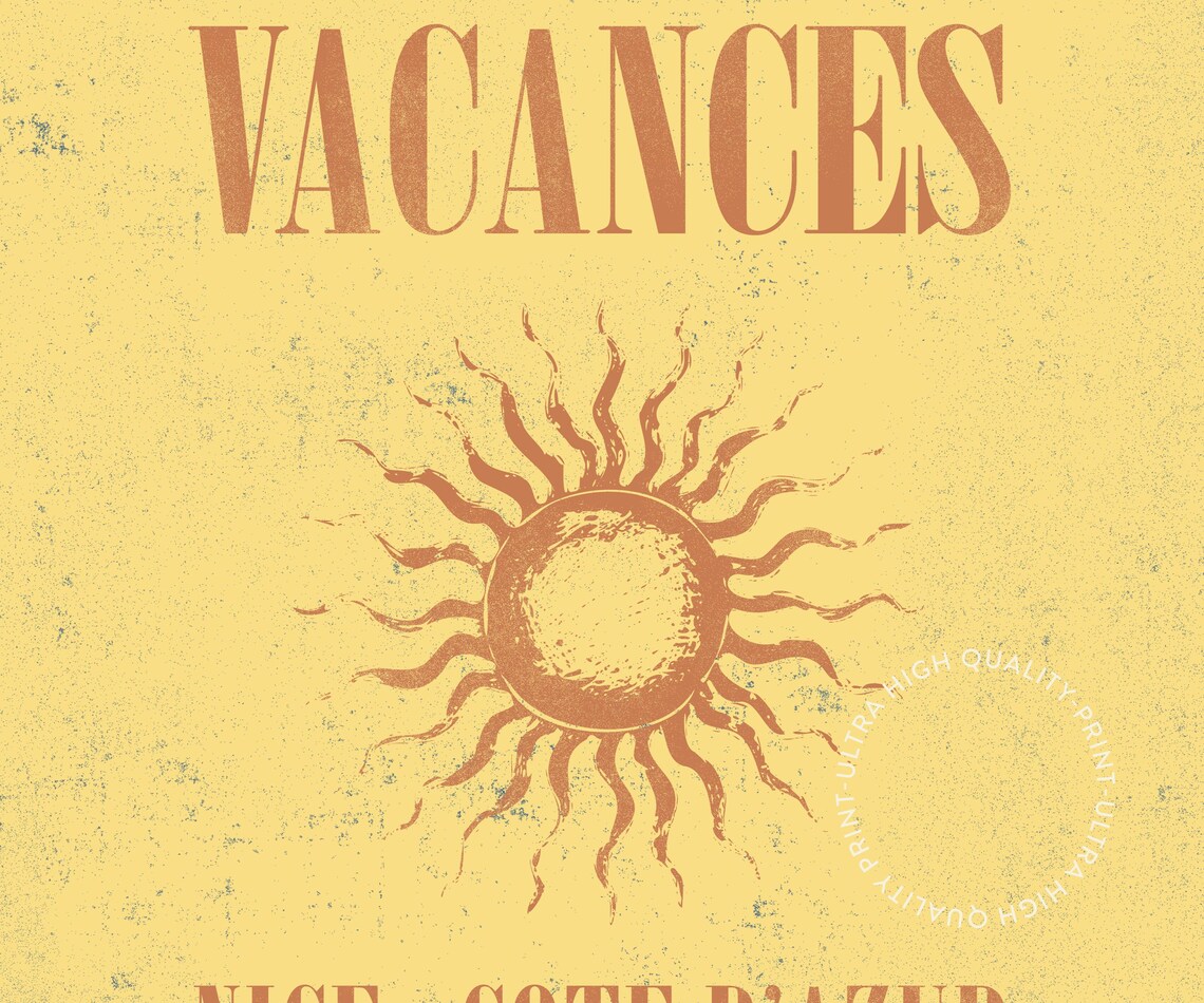 Les Vacances Nice Cote dAzur Yellow Vintage French Travel Poster - Image 5