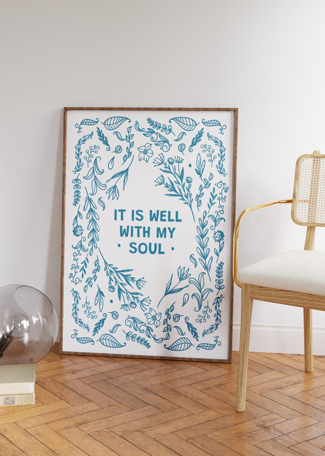 It Is Well With My Soul Blue Botanical Frame Christian Quote Decor Poster - Image 4