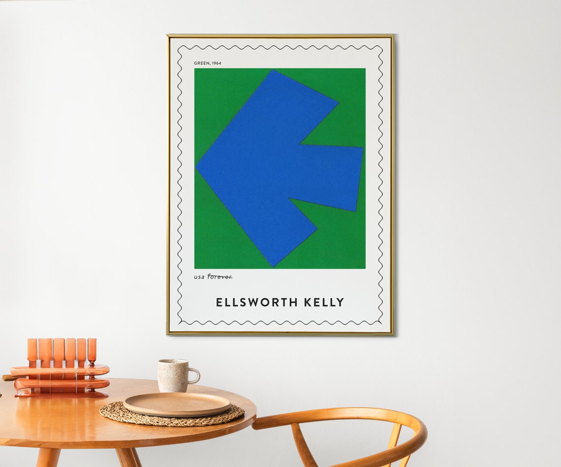 Ellsworth Kelly Green 1964 Blue Diamond Geometric Stamp Art Print - Image 2