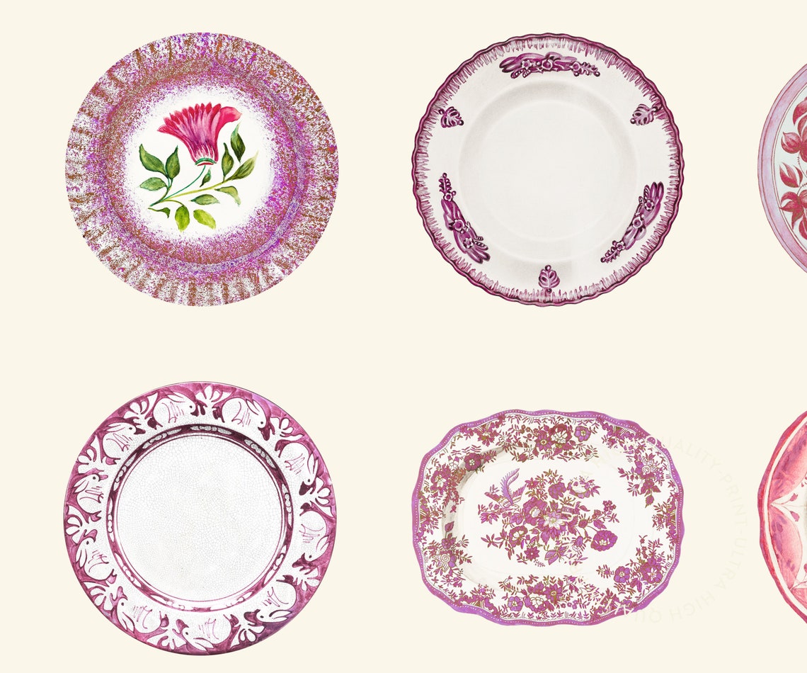 Vintage Pink Ceramic Plate Collection Retro Kitchen Wall Decor Print - Image 5