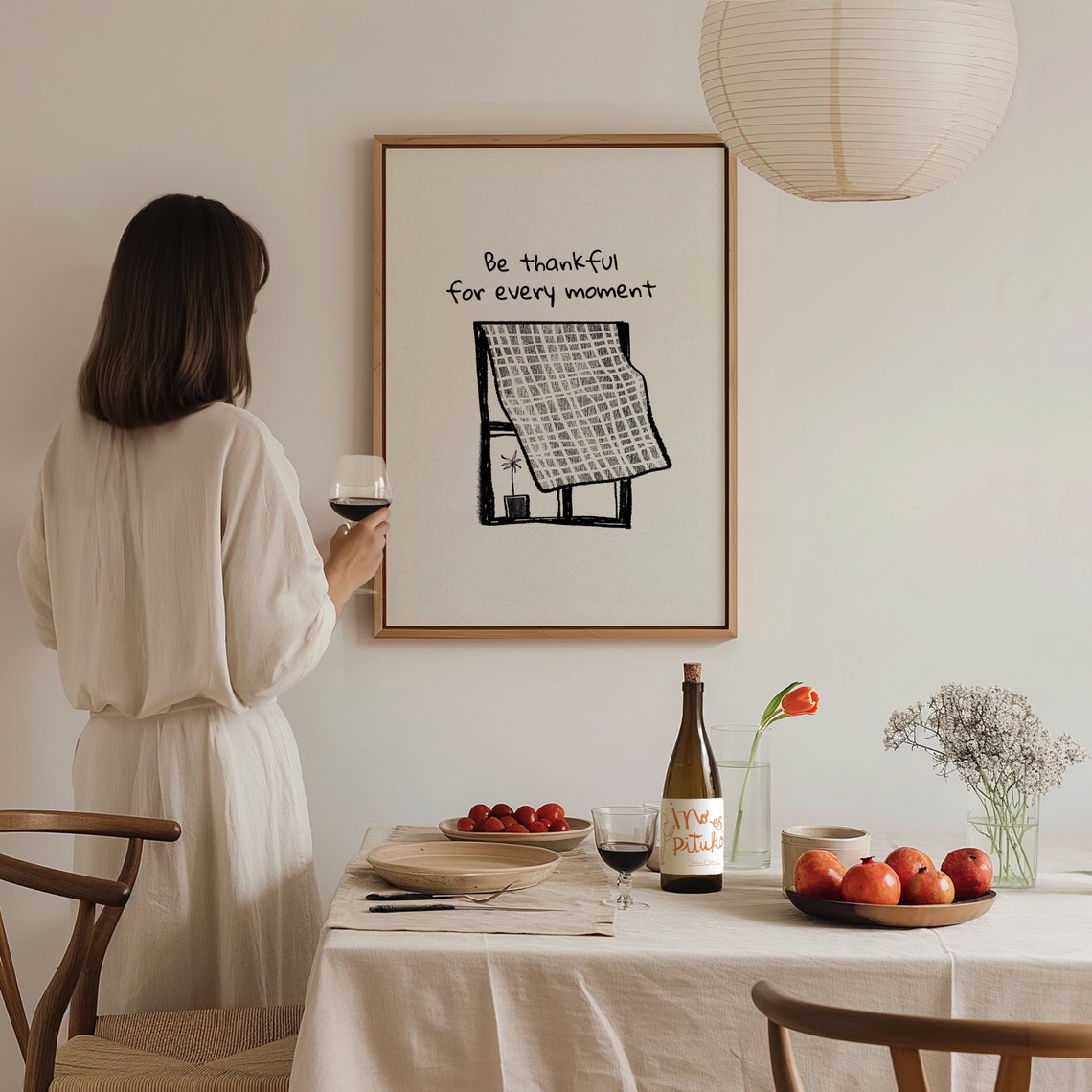 Be Thankful For Every Moment Quote Black White Line Art Print Poster - Image 3