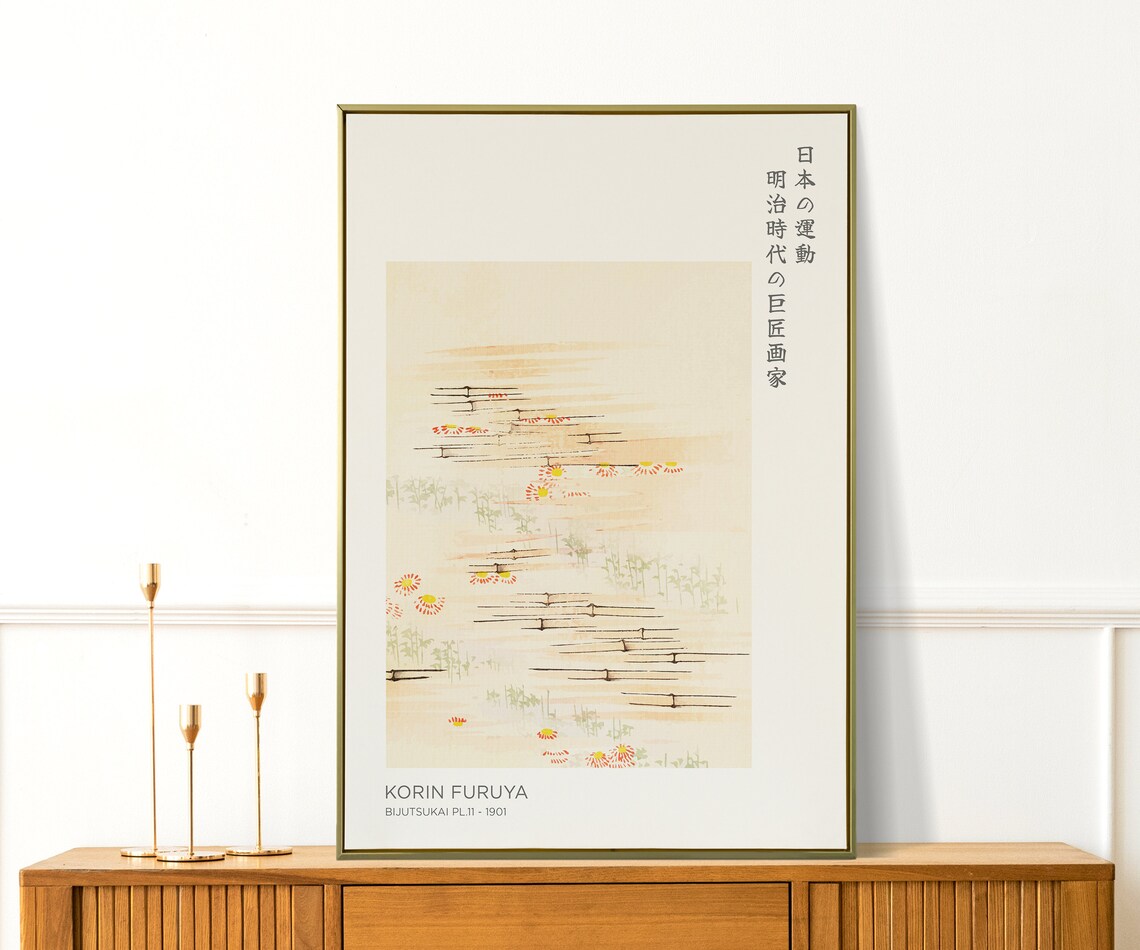 Korin Furuya Bijutsukai Bamboo Flowers Japanese Antique Art Poster - Image 3