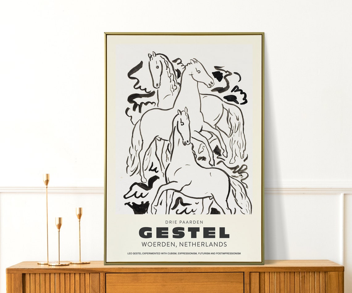 Leo Gestel Drie Paarden Three Horses Line Drawing Exhibition Art Print