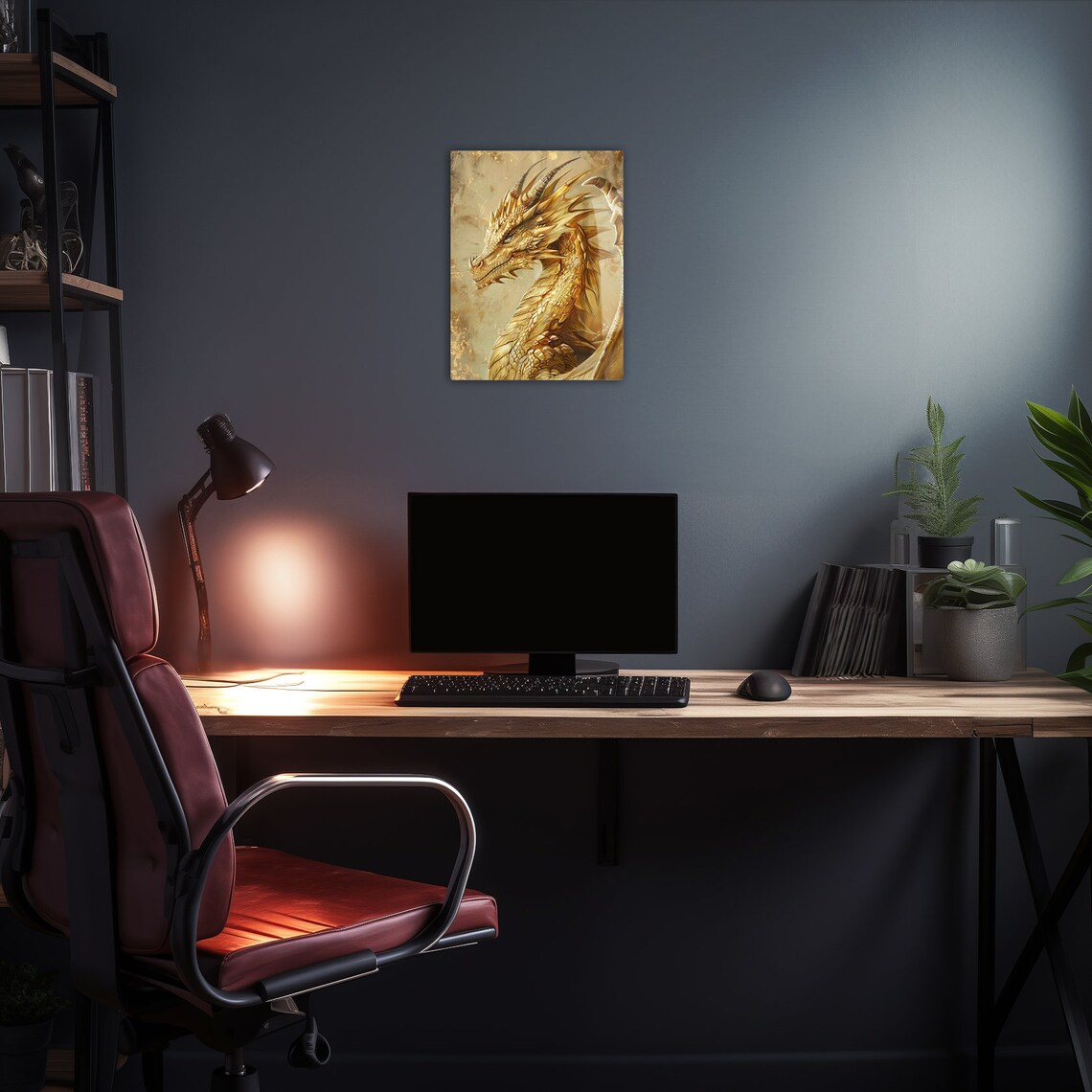 Golden Dragon Portrait Gilded Scales Regal Profile Fantasy Art Print - Image 2