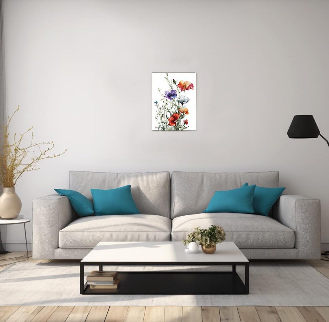 Wild Poppies Red Purple Blue Watercolor Floral Botanical Poster - Image 2