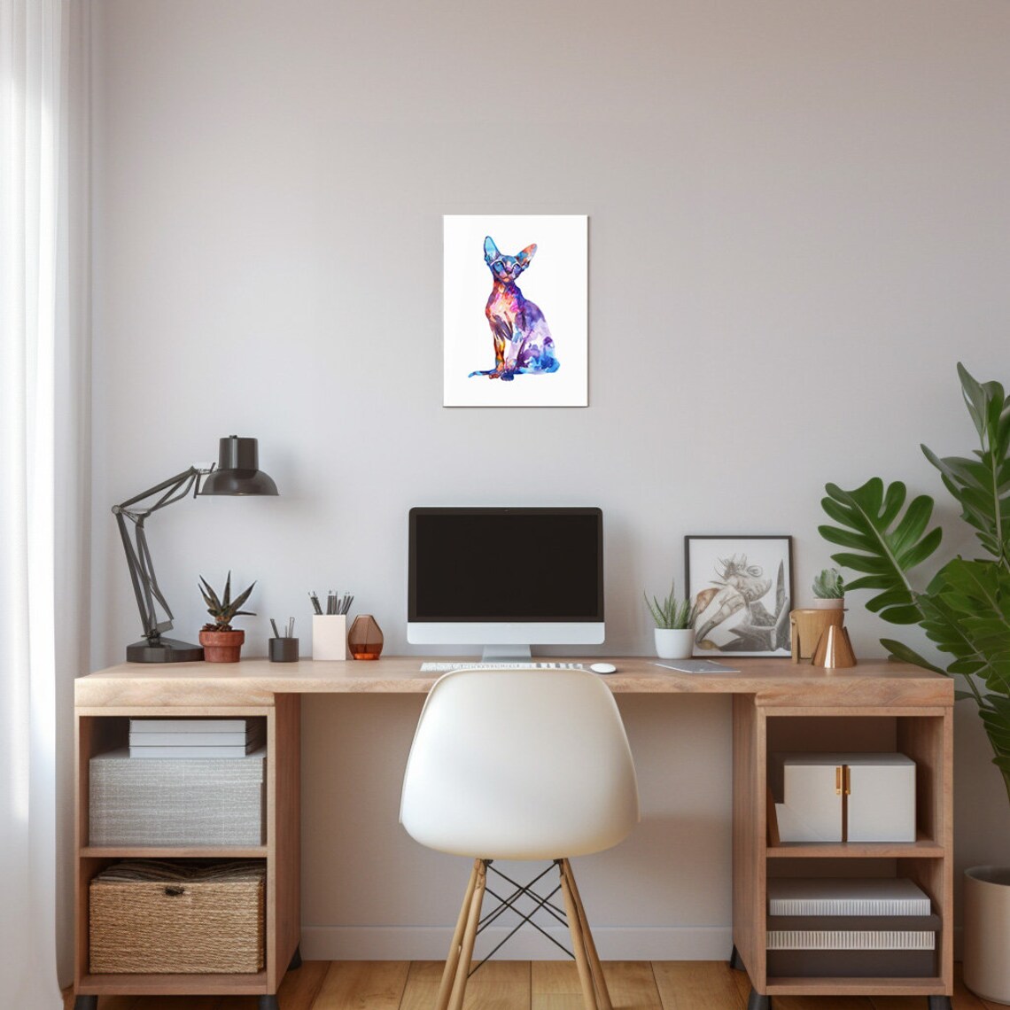 Sphynx Cat Watercolor Rainbow Hairless Feline Colorful Pet Portrait Poster - Image 2