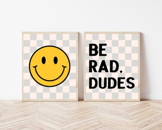 Be Rad Dudes Smiley Face Checkerboard Retro Kids Two Piece Poster