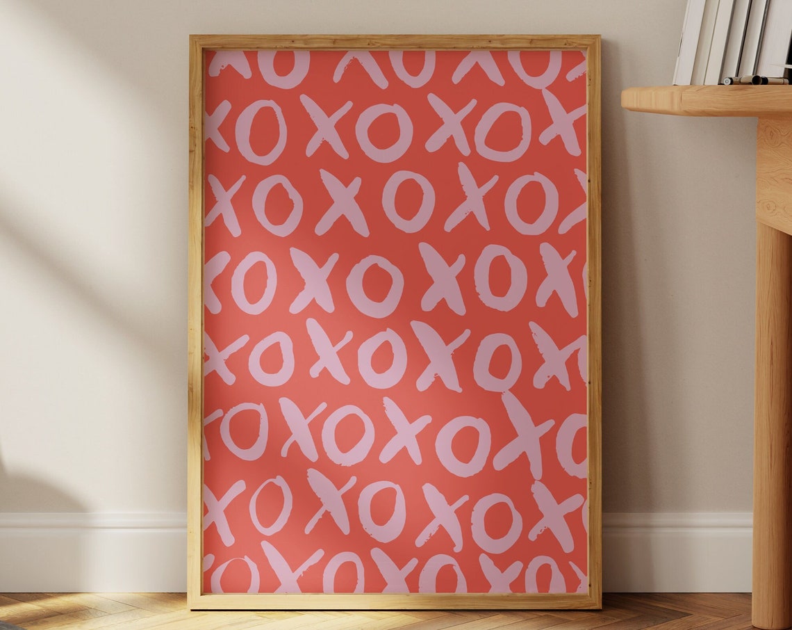 XOXO Pattern Red And Pink Handwritten Romantic Trendy Decor Poster