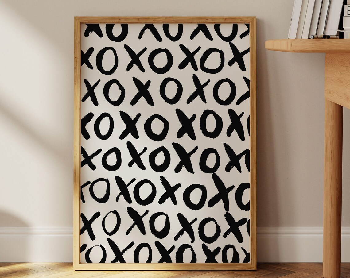 Black and White XOXO Romantic Preppy Art Print